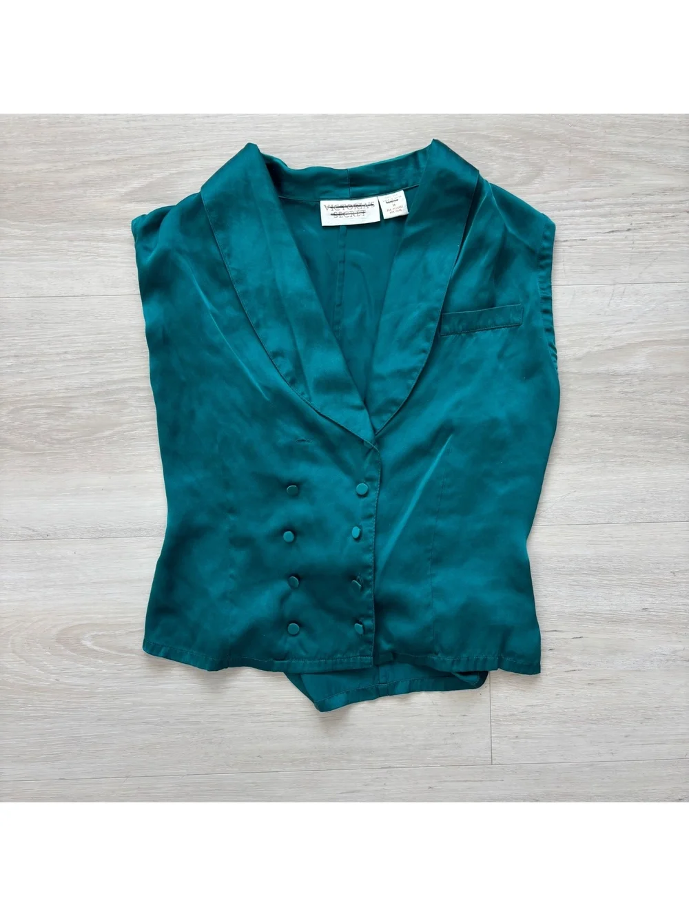 VTG Victoria's Secret 100% Silk Pajama Medium Teal Vest Shorts Lingerie Bridal